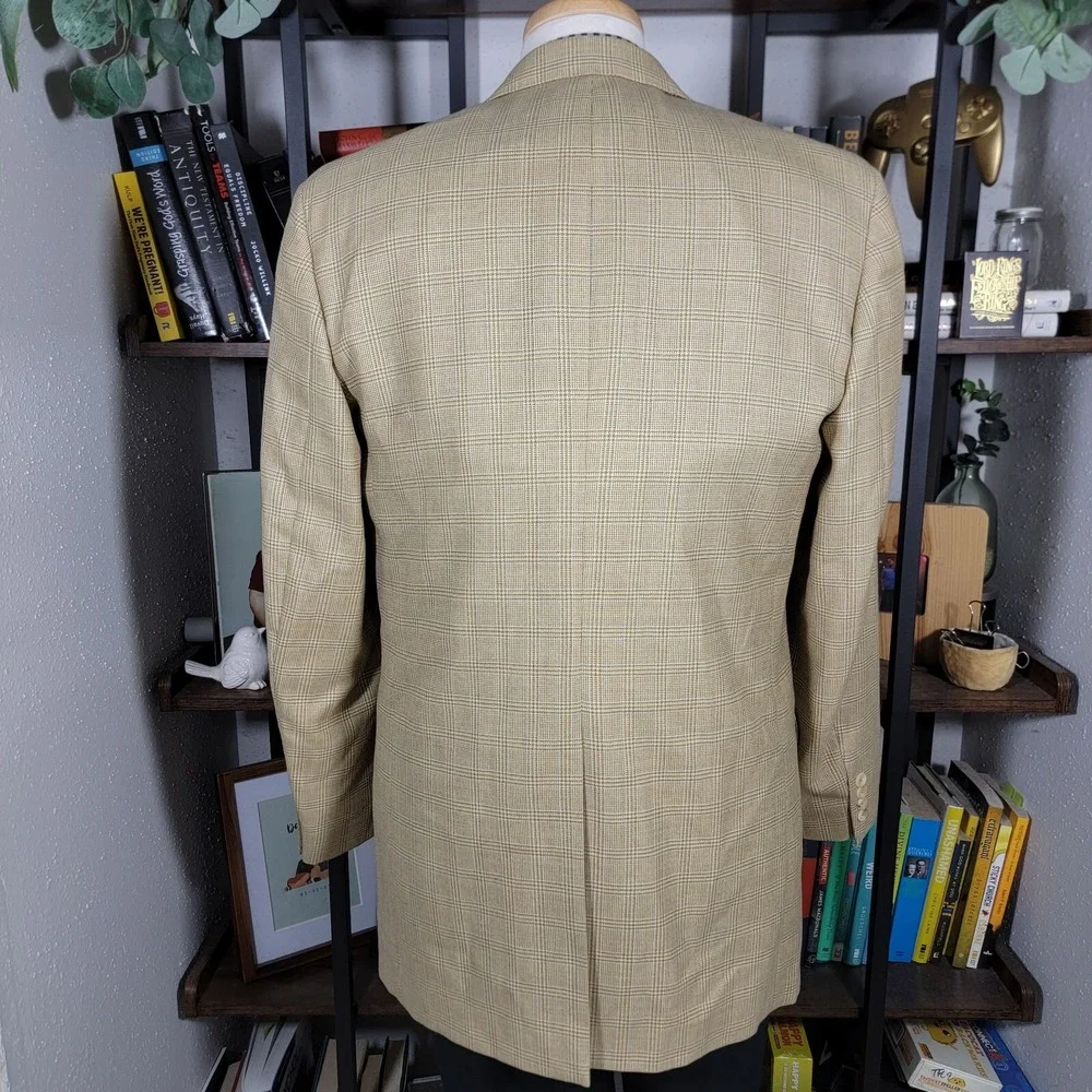 Samuelsohn SB ANDREW Men's Sport Coat Blazer Two Button‎ Beige Plaid Wool 42L